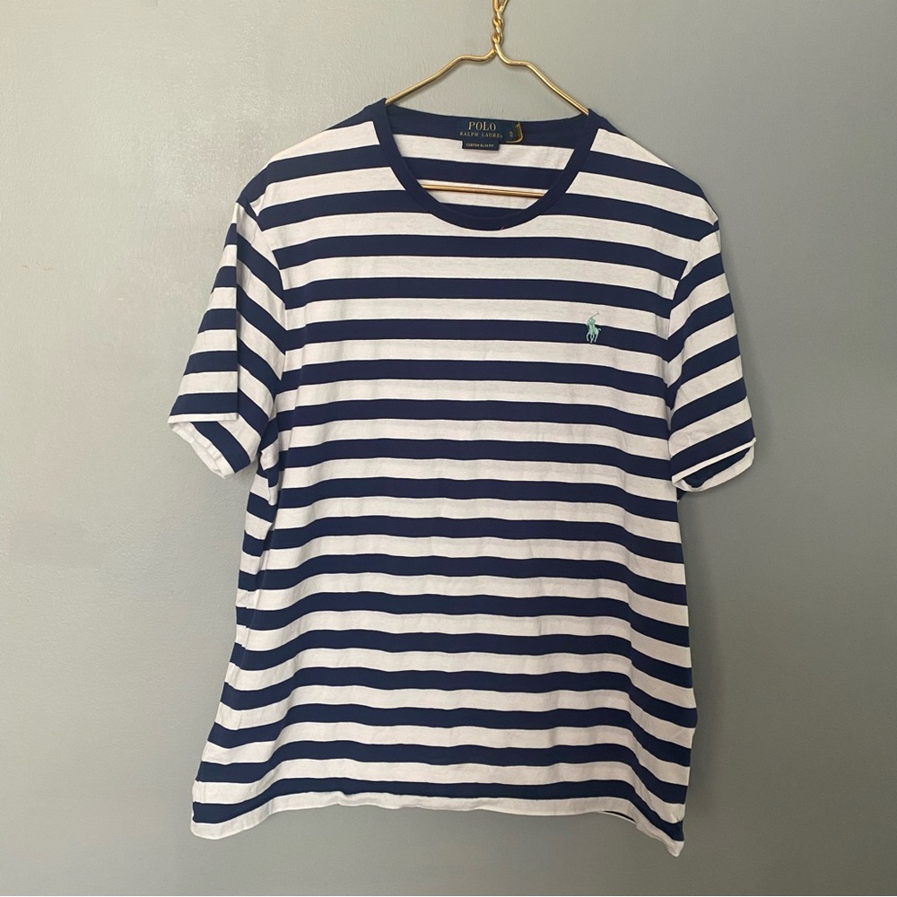 Ralph Lauren Blue and White Striped Short Sleeve Tee